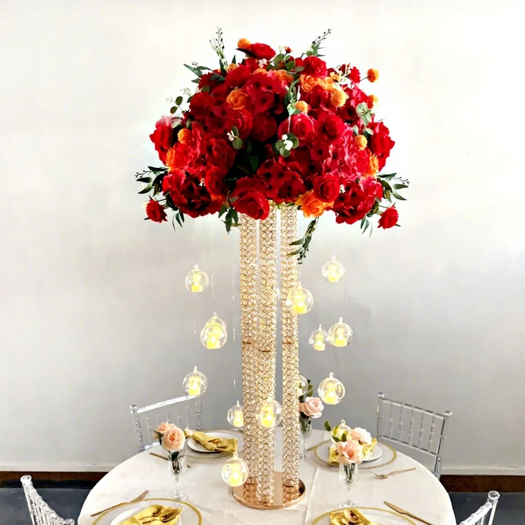 Romantic Gold Metal Stand Pillar Flower Metal Flowers Vase Stands for Wedding Table Centerpieces