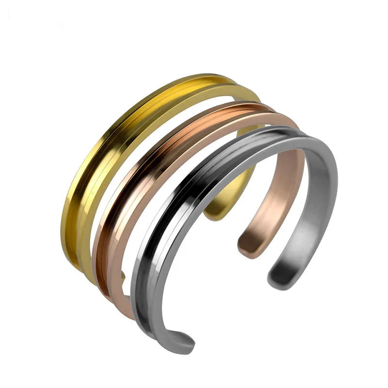 Detachable Hair Tie Holder Open Grooved Arc Metal Stainless Steel Silver/Gold/Rose Concave C Shape Cuff Bracelet Bangle