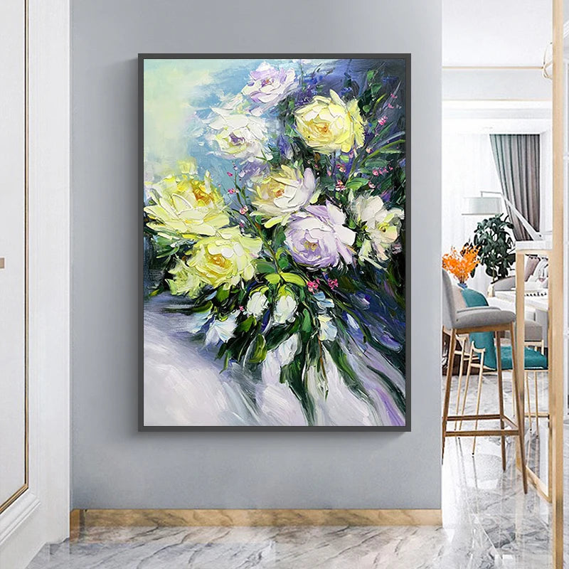 Hand Painted Flower Paintings and Wall Arts Abstract Custom Framed Modern Wall Art Home Decor Luxury Canvas Oil Painting