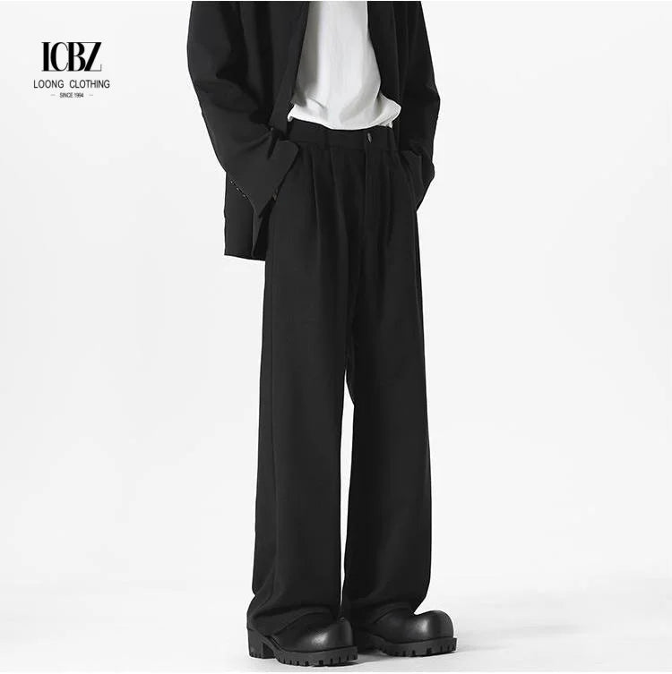 Korean Style Minimalist Men's Wide Leg Dress Pants Loose Fit Pleated Straight Trousers Draped Suit Pants Custom Bespoke