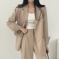 Boutique Wholesale 2026 Korean Chic Spring Casual Lapel Two Button Suit Jacket High Waist Drape Wide Leg Trousers Women's Set