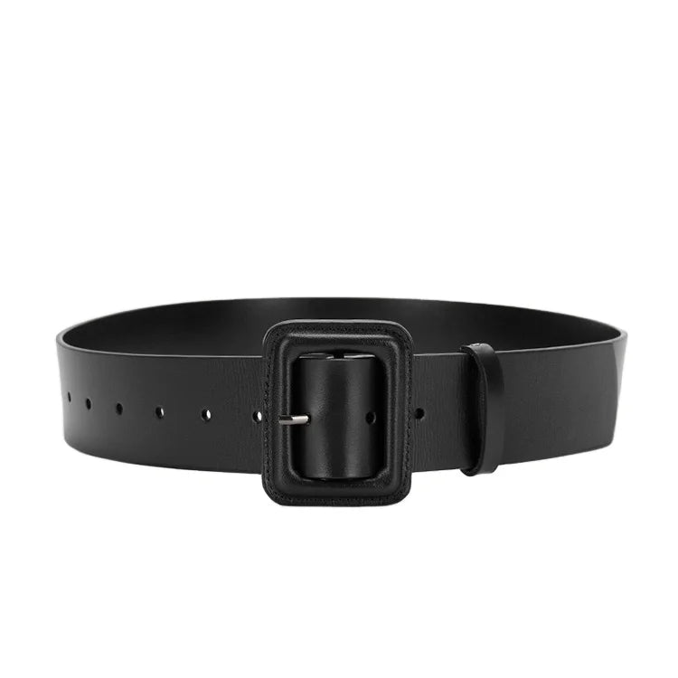 Women's Casual Alloy Buckle Split Cow Leather Wide Belt with Pin Design