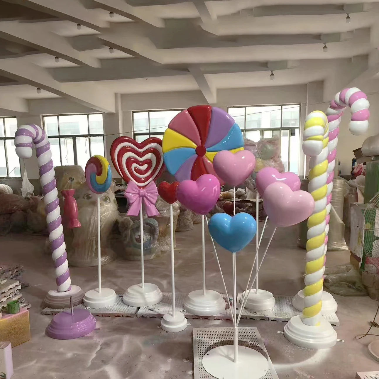 Candyland Theme Birthday Party Giant Fiberglass Resin Candy Cane Lollipop Candy Sculpture Statue Figurine Display Props for Sale