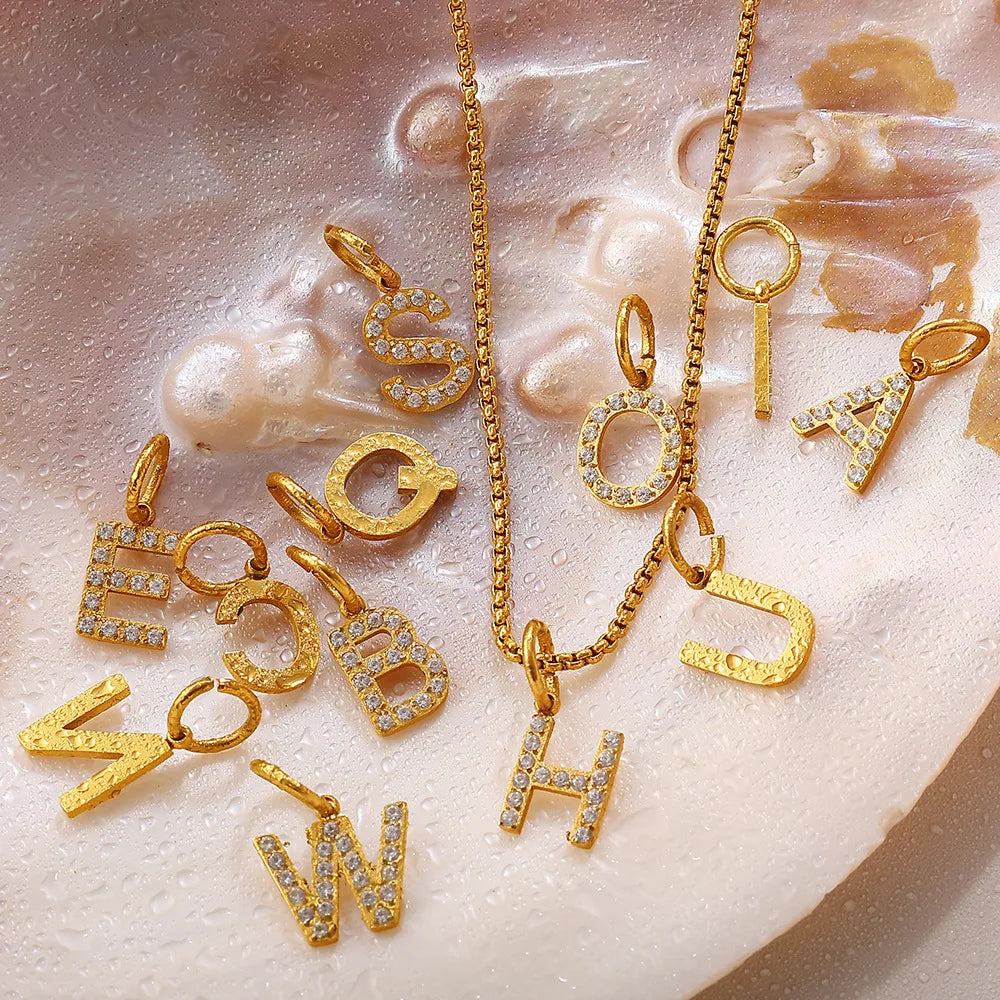 New Fashion 26 English Letter Rhinestone Inlaid Children's Stainless Steel Plated 18K Gold Link Versatile Anniversary