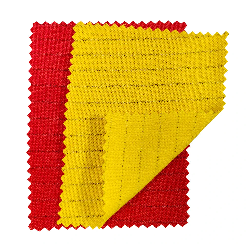 ALLESD 260G CVC Knitted Pique ESD Antistatic Fabric for ESD POLO Shirt RED YELLOW