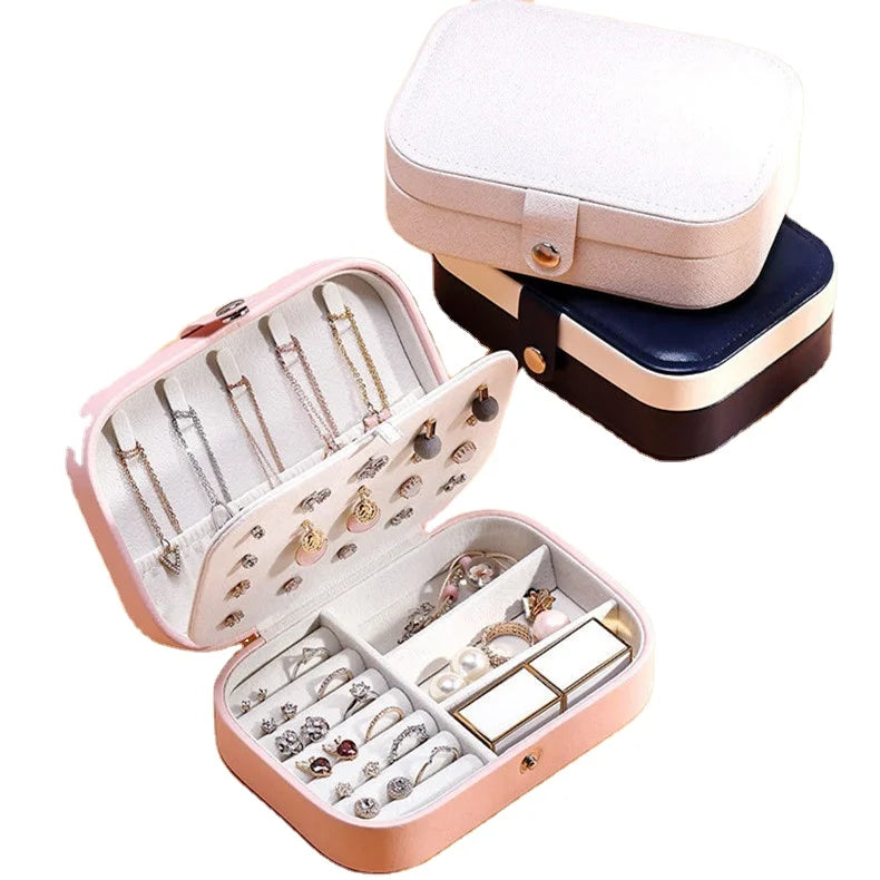 Necklace Ring Storage Jewelry Box Organizer Double Layer PU Leather Cosmetic Storage Jewelry Box Travel Case Folding Jewelry Box