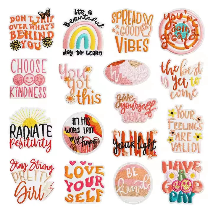 Hot Sales Embroidery Patch Good Words Inspirational Quotes Bag Clothing Trucker Hat Embroidered Iron on Patch for Girl Hat DIY