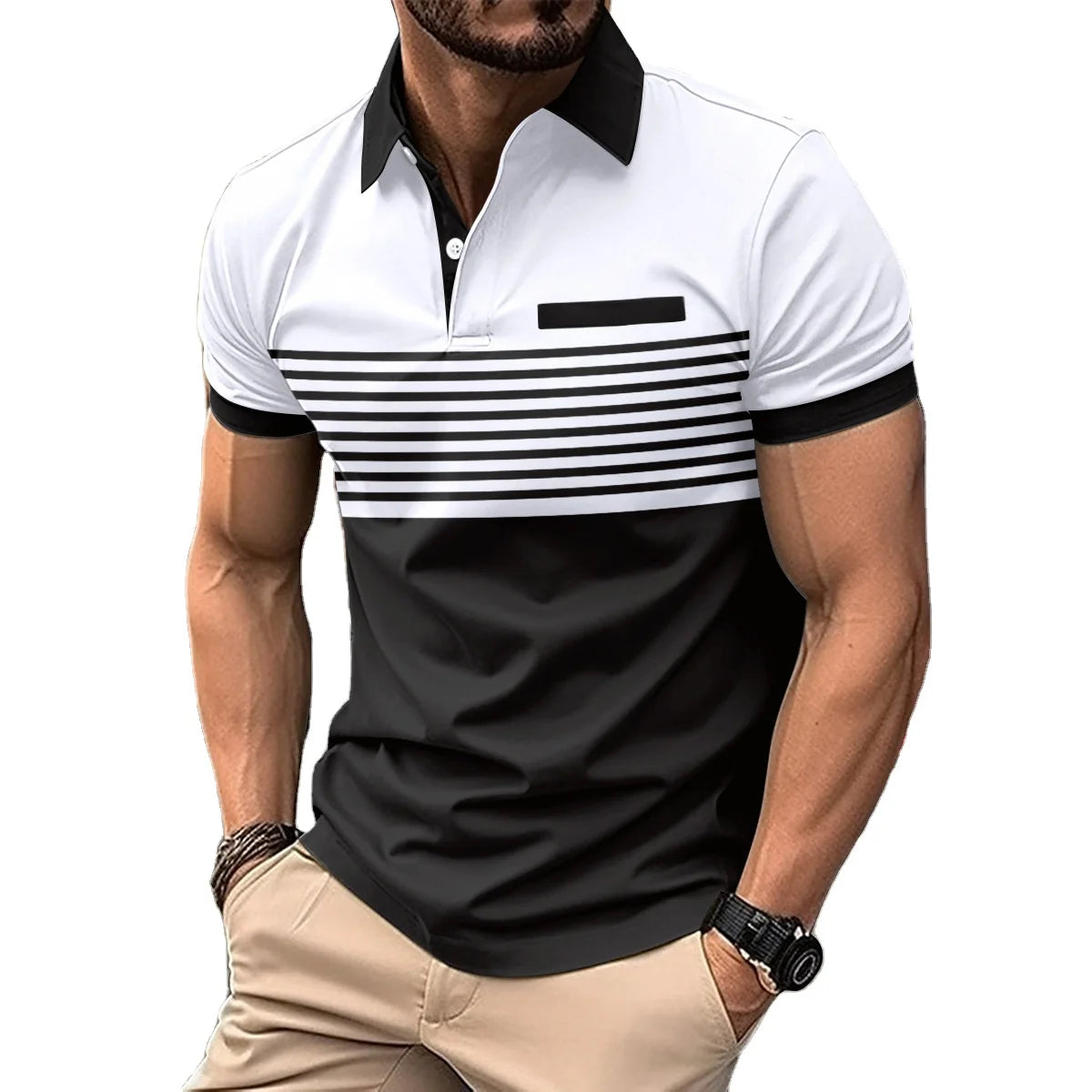 Summer Wholesale Fashion New Men's T-Shirt Top Business Short Sleeve Stand Collar Casual T-shirt