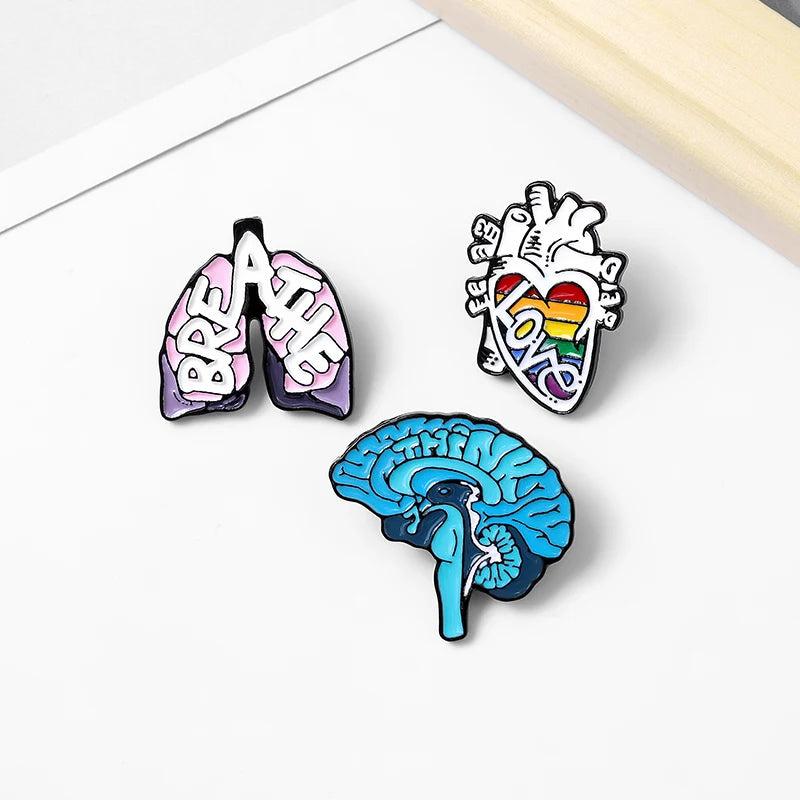 Organ Enamel Pins Custom Metal Soft Enamel Heart Lung Brain Brooch for Shirt Bag Love Breath Mind Badge Cartoon Jewelry