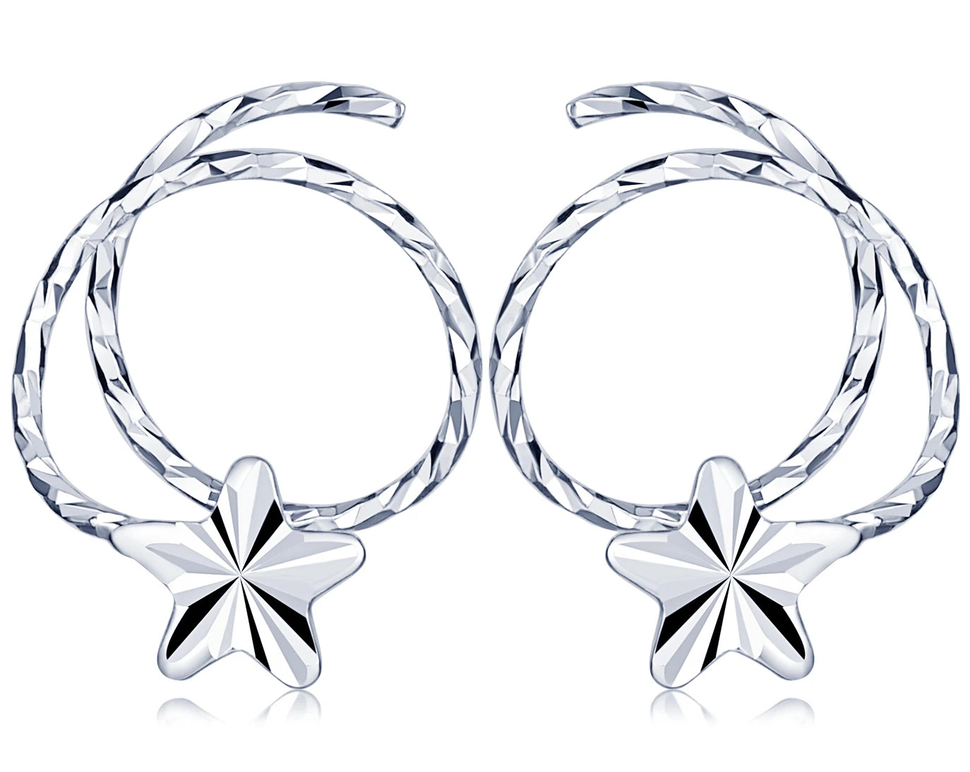 Newest Vintage S925 Sterling Silver Star Screw Ring Stud Earrings White Gold Plated for Wedding Gift Women's Fashion Wholesales