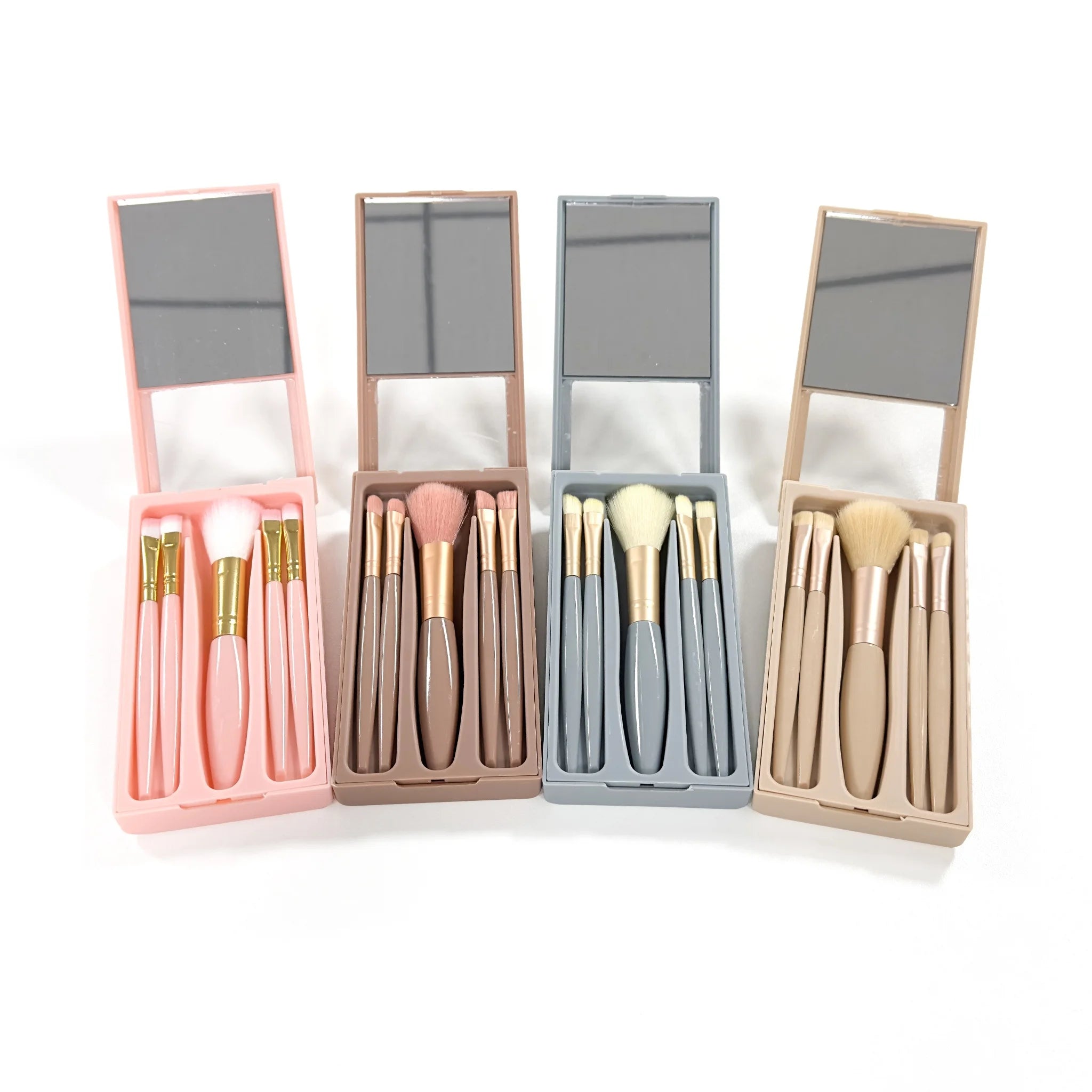 5pcs Synthetic Hair Travel Brush Set with Plastic Handle Concealer-Friendly Makeup Brushes for Face Complete with Cosmetic Box