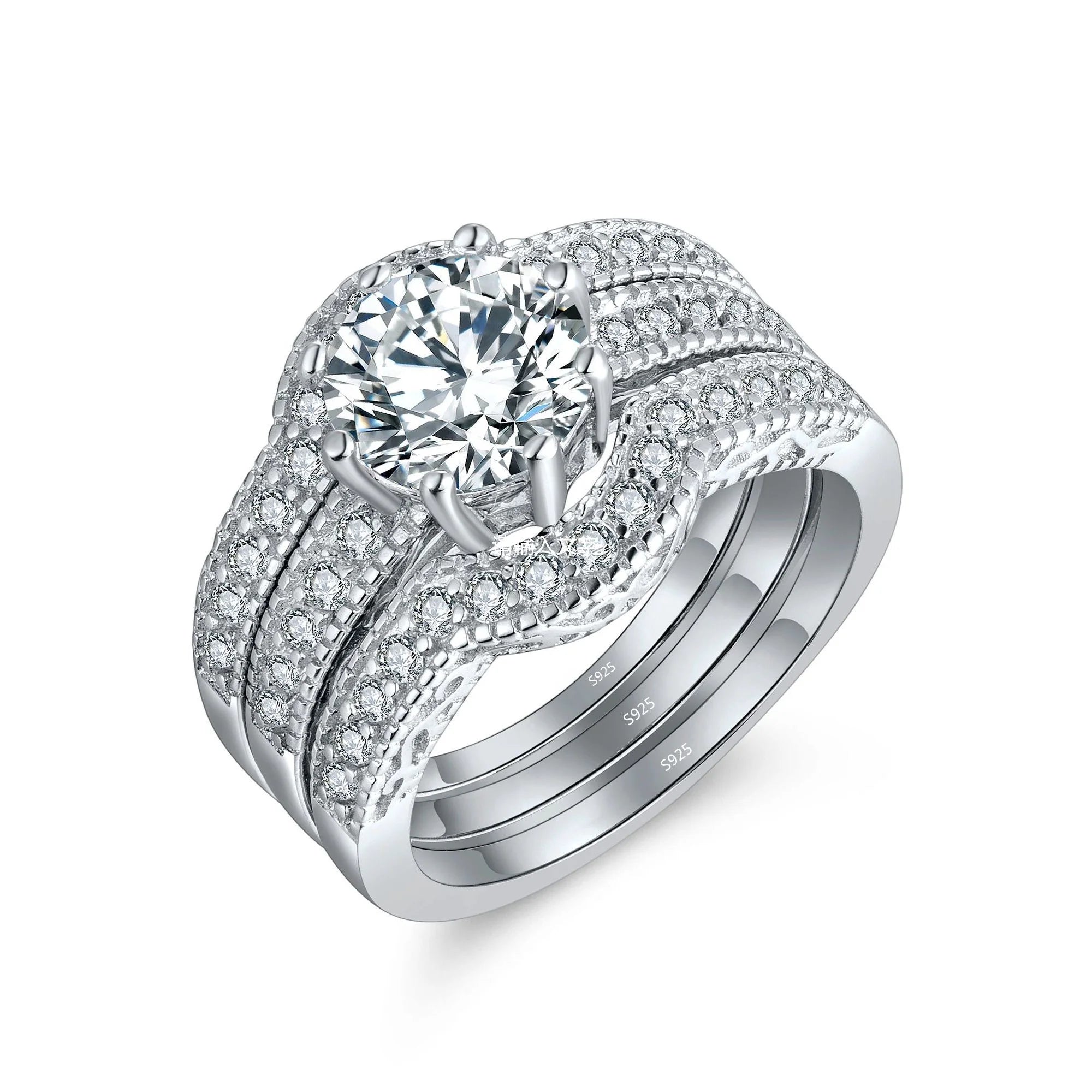 Hot Selling Fashion White Cubic Zirconia Jewelry 2.5ct Round Sterling Silver CZ Wedding Engagement Rings Set Gifts for Women