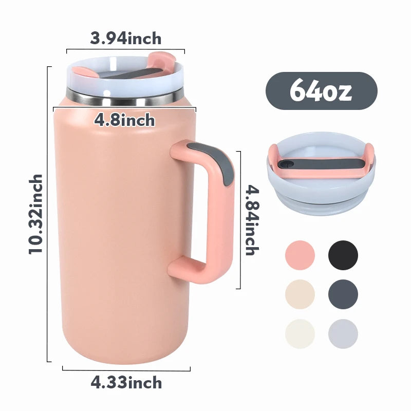 Customize 64oz High-Capacity Stainless Steel Vacuum Insulated Double Wall Water Thermo With Handle and Straw Traveling Kettle