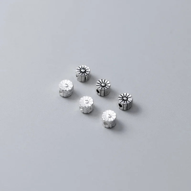 3.5mm Tiny Flower Spacer Beads Antique Sterling Silver Round Daisy Beads for Jewelry Making