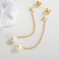 Women Fashion 18K Gold Plated Stainless Steel Real Freshwater Long Tassels Drop Pearl Earrings