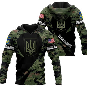 Fitspi Wholesale Custom Country Camouflage Slava Ukraine American Ukrainian Flag Printed Unisex Hoodie Sweatshirt Pullover