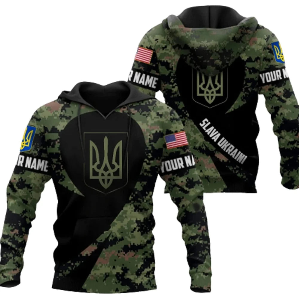 Fitspi Wholesale Custom Country Camouflage Slava Ukraine American Ukrainian Flag Printed Unisex Hoodie Sweatshirt Pullover