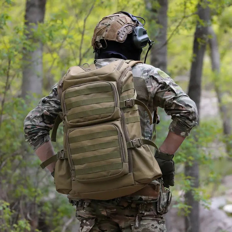 Camouflage Tactical Sport Backpack Oxford 45L Waterproof Linen Lining Computer Interlayer Molle System Cup Holder Hiking Zipper