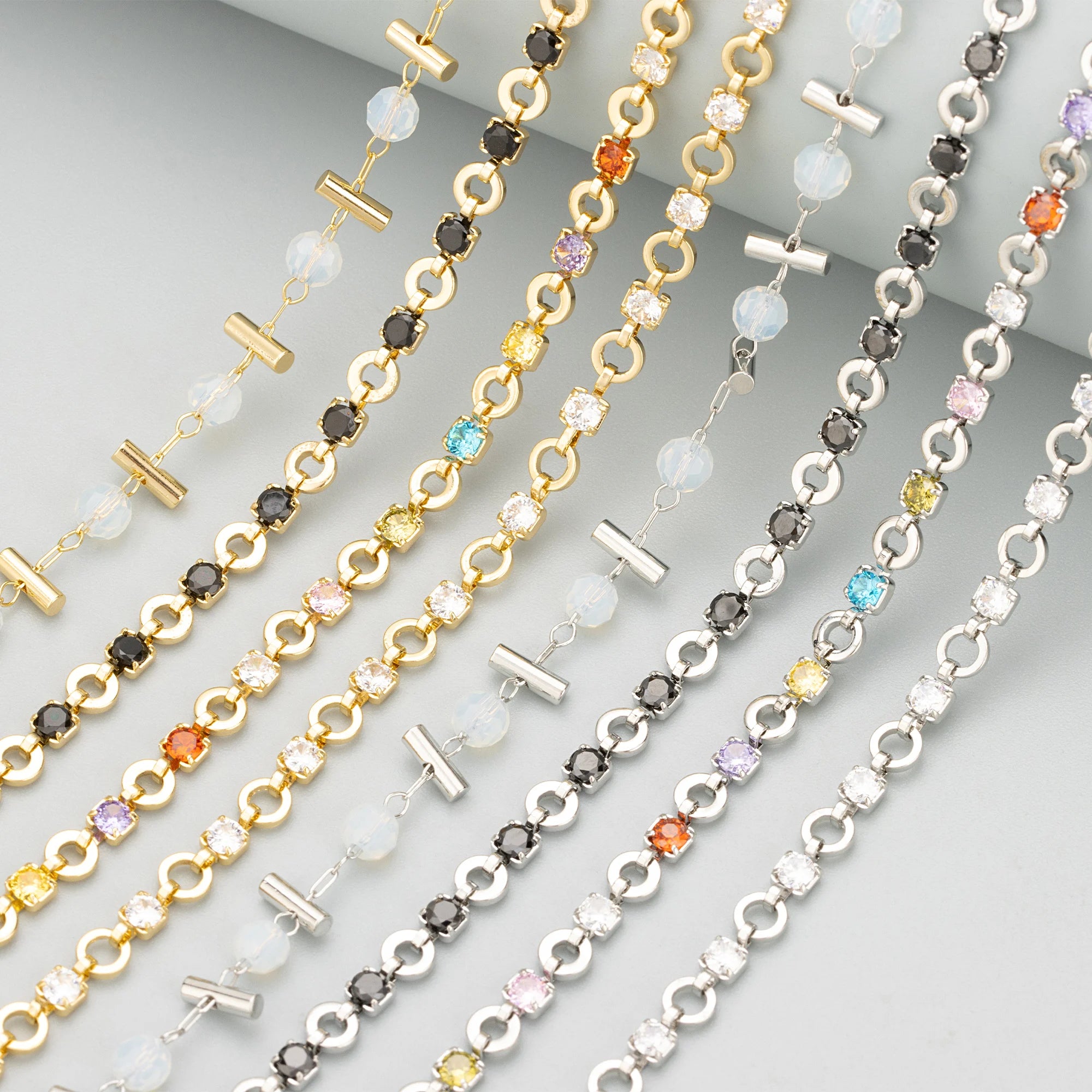 C356 1m/Lot 18K Gold Rhodium Plated Copper Zircon Nickel Free Handmade DIY Jewelry Making Bracelet Necklace Accessories Chain