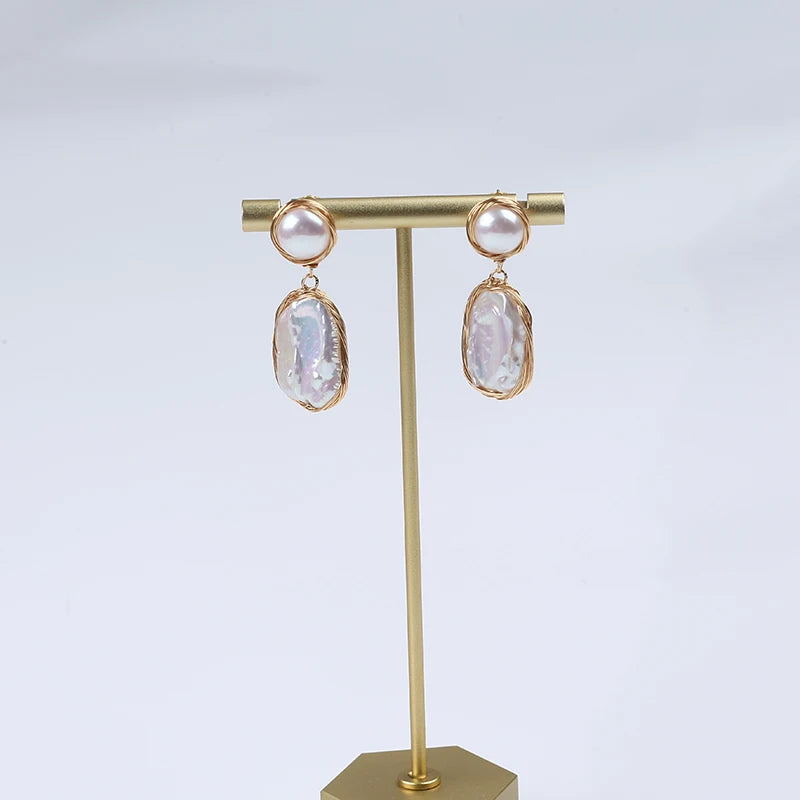 Zhuji Luxury 10-11mm White Keshi Pearl Earrings for Women-Wedding Engagement Gift
