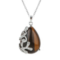 Natural Stone Teardrop Pendant Necklace Silver Alloy Wire Wrapped Gemgemstone Healing Chakra Waterdrop Water Drop Jewelry Sale
