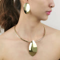 New Hot Sale Simple Classy Jewelry Set Alloy Pendant Torque Necklace Trendy Oval Stud Earrings Set for Women Accessories