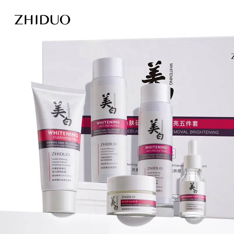 Hot Selling ZHIDUO Private Label Skin Care Skin Whitening Five Piece Skin Whitening and Freckle Removing Brightening Set
