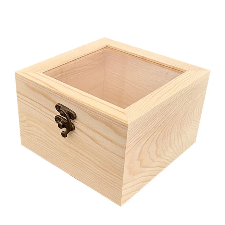 Unfinished Wooden Display Box with Glass Top Hinged LidSmall Wood Keepsake Storage Box Jewelry Gift Box