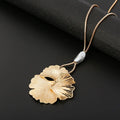 TongLing European Vintage Long Sweater Necklace Female Ginkgo Leaf Pendant Necklace for Daily Wearing