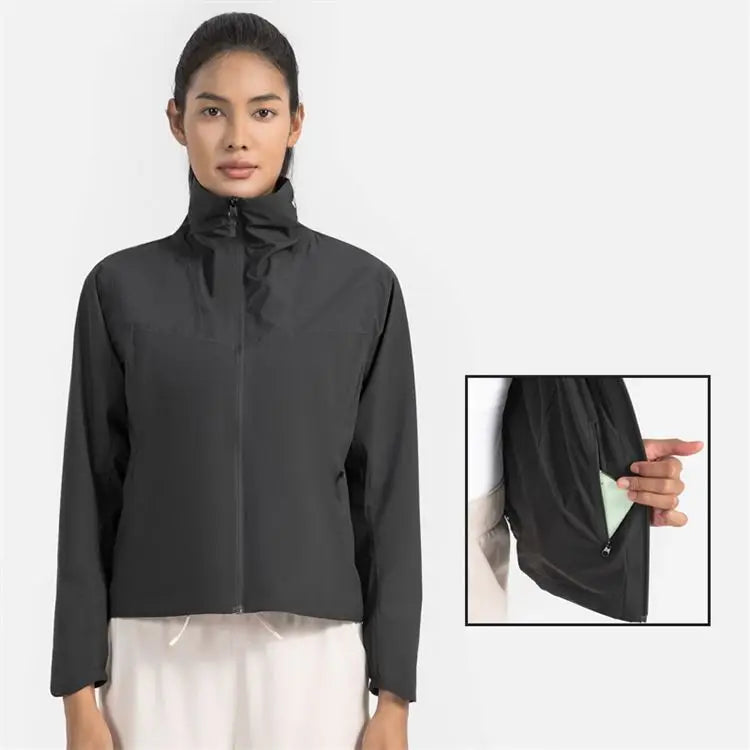 Women's Lightweight Custom Logo Zipper Yoga Softshell Windbreaker Breathable Waterproof Winter Sports Jacket for Outdoor Hiking