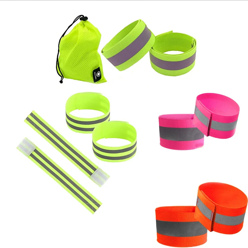 Glow in the Dark Green Reflective Sports Elastic Slap Snap Wristband Arm Band Colorful Reflect Woven Adjustable Armband Bracelet