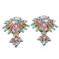 Trinidad Carnival Rhinestone Applique Bodice Iron on Neon pink AB Resin Metal Bead Patch for Fiesta Party Costume Design