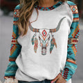 Wholesale Woman Casual Boho Western Cowgirls Bull Head Cactus Printed Long Sleeve Pullover Ladies Aztec Women Tops Shirts