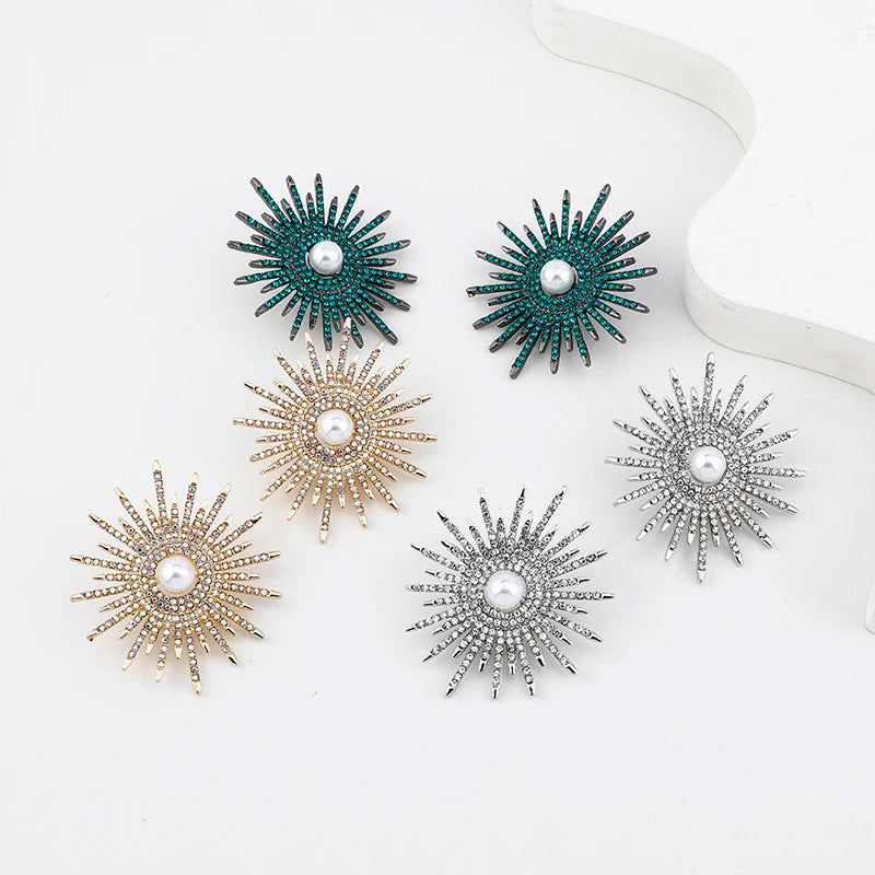 Rhinestone Freshwater Pearl Earrings Vintage Sunflower Baroque Pearl Earrings Statement Claw Setting Crystal Women CHRISTIAN