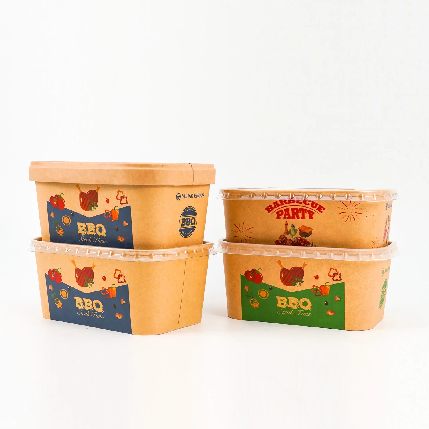 Green Peak Factory Custom Logo Disposable Takeaway Food Packaging 500ml 650ml 750ml 1000ml Rectangle Salad Paper Bowl Lids Sushi