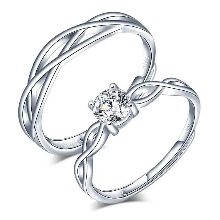 Cubic Zirconia Wedding Open Rings 925 Silver Ring for Couple