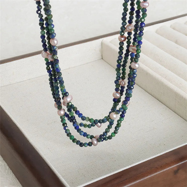 SP Wholesale Cut Natural Lapis Lazuli Colored Freshwater Pearl Handmade Stone Necklace