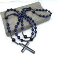 Men's Religious Cross Pendant Necklace with Long Tiger Eye Pearl Black Galley Stone Fashionable Sweater Chain Jewelry-for Gift