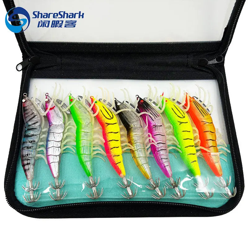 Wood Shrimp Bait Artificial Luminous Soft Foot Jigs Octopus Lures Sound Squid Hook Wood Shrimp Lures