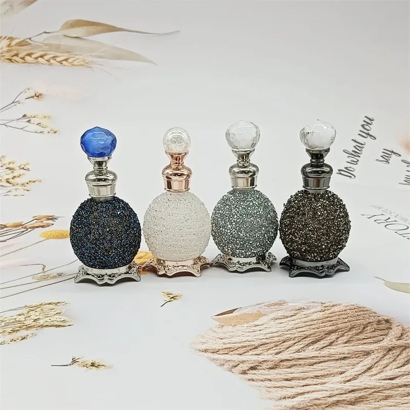Luxury 15ml Glass Perfume Bottle with Rhinestone Decorative for Essential Oil Dispenser in Middle East Dubai