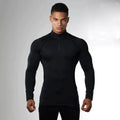 European American Men's Casual Solid Fitness Running Sports Long-Sleeved T-Shirt Autumn Stand-Up Collar Zipper Elastic Bodysuit