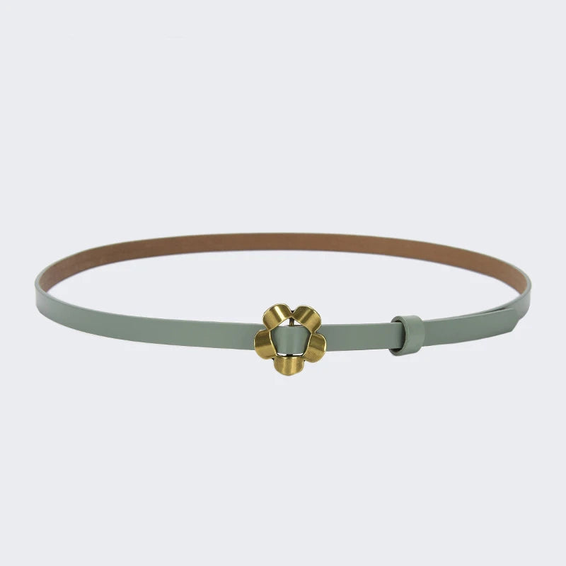 Summer Sunflower Cowhide Leather Girls Thin Belts Low Price Strap Fit for Skirt