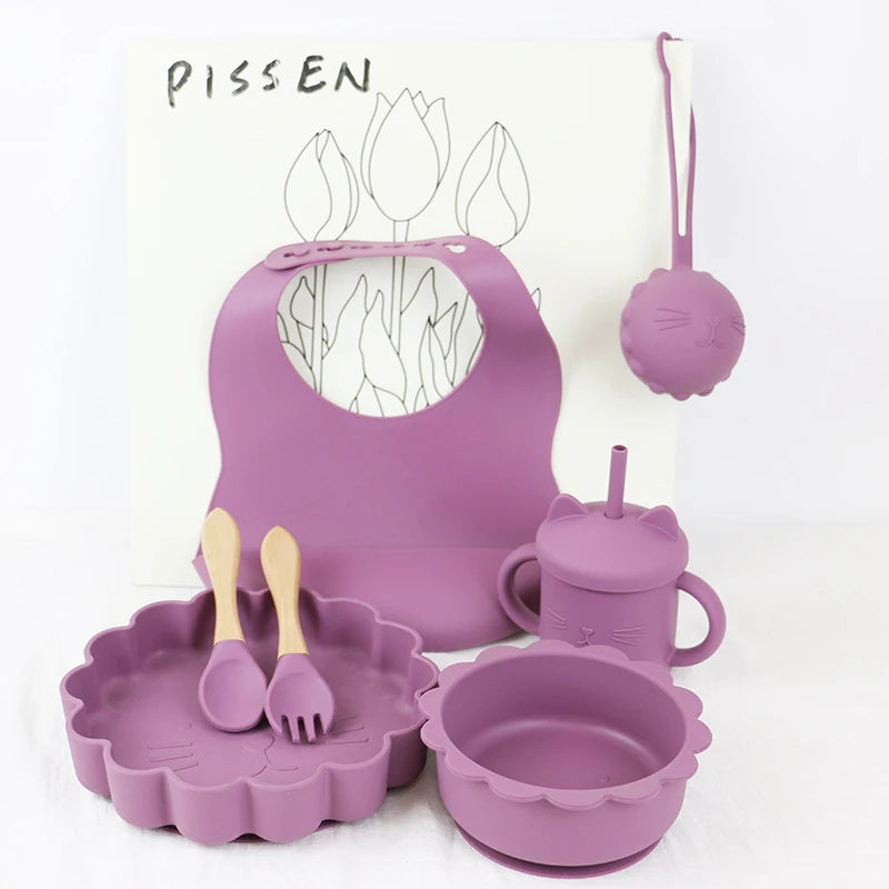 Baby Geschirr Silicone Bear Plate Bib Spoon Silicone Baby Feeding Set 3pcs Plato Silicona Bebe Kids Dining Sets