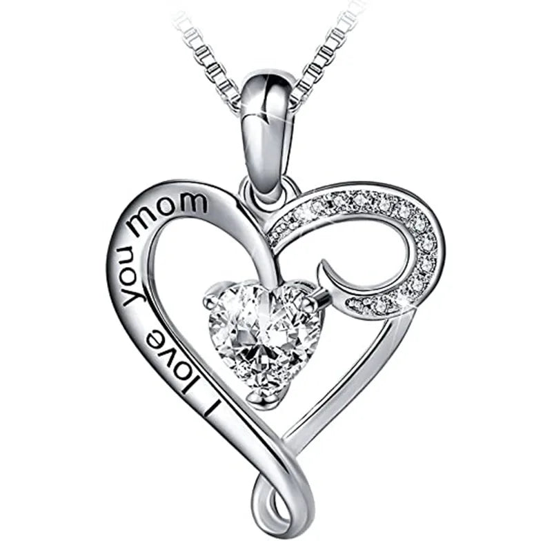 Huitan Simple Elegant Heart Hhape Pendant Necklace With Letter "I love You Mom" Gift for Mother's Day Lady Necklaces Jewelry