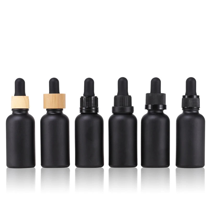 30ML Matte Black Dropper Bottle  Essential Oil Bottle Light-proof Liquid Bottle with Bamboo Lid