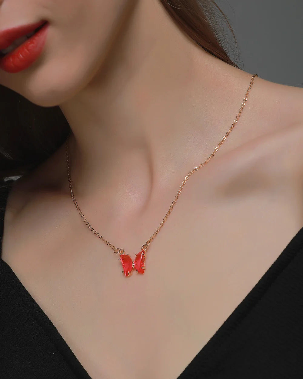 Glass Crystal butterfly Necklace Butterfly Color Clavicle Chain Necklace Jewelry Accessories MegaBDM