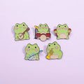 Cute Music Frog Band Drums and Trumpets Animal Brooch Metal Badge Collar Soft Enamel Pin Button for Clothing Silk Scarf Buckle