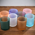 Wholesale Colorful Frosted Glass Candle Jars With Bamboo Lid for Home Direction and Gift