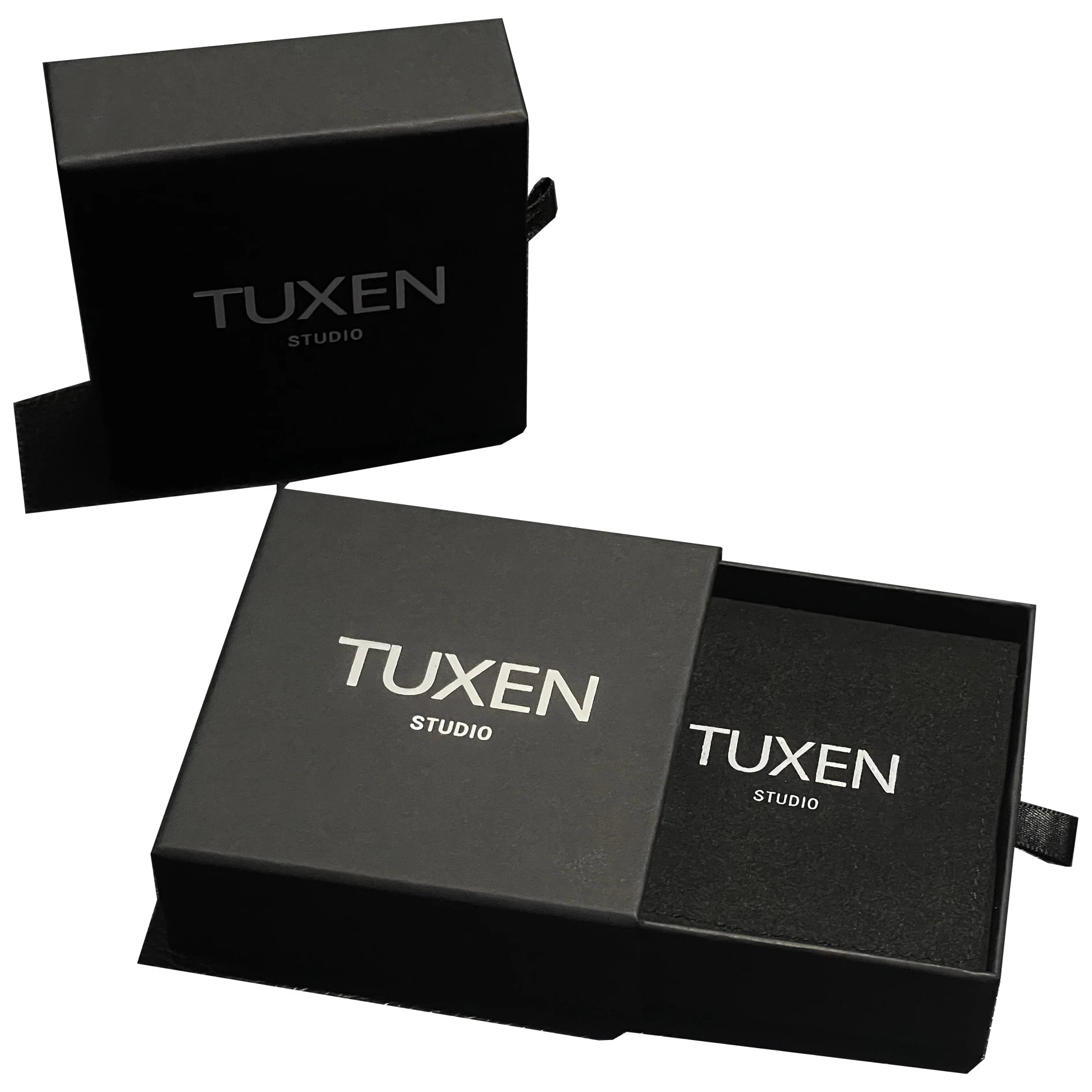 Customized Square Black Paper Drawer Jewelry Box and Super Fiber Pouches