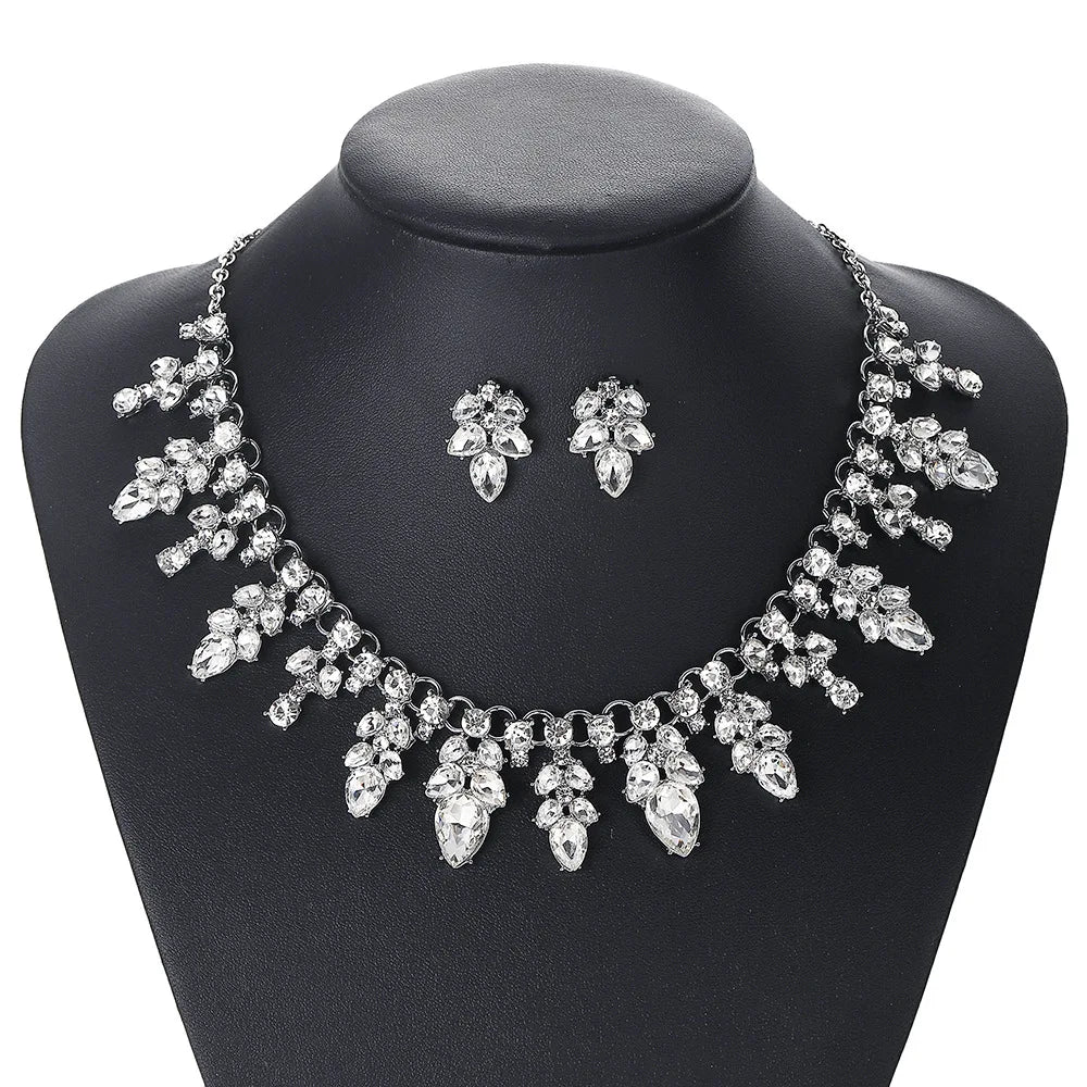 CH012 Fashion Bridal Jewelry Set Women Rhinestones Necklace Earring Set Crystal Jewelry Set Wholesale